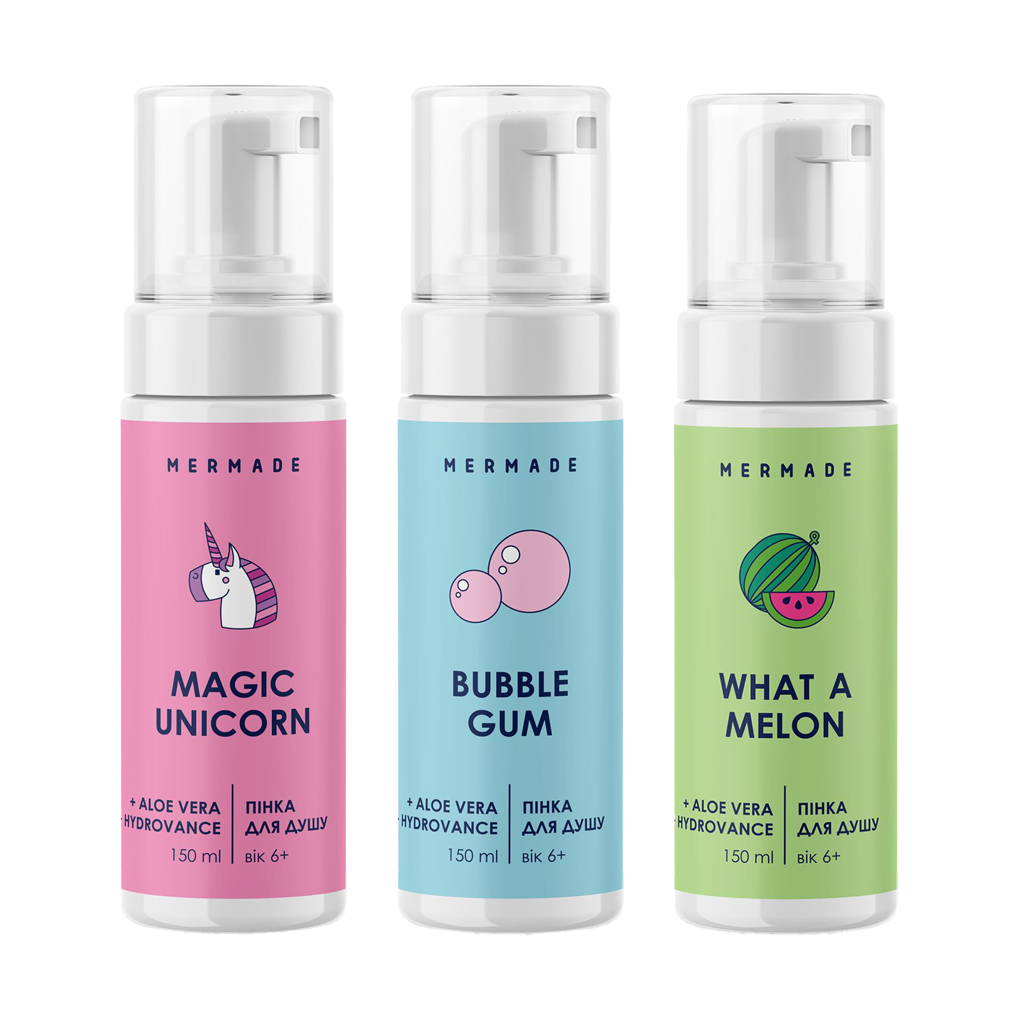Набір пінок для душу Mermade Magical Dreams (Magic Unicorn, 150 мл + Bubble Gum, 150 мл + What A Melon, 150 мл)